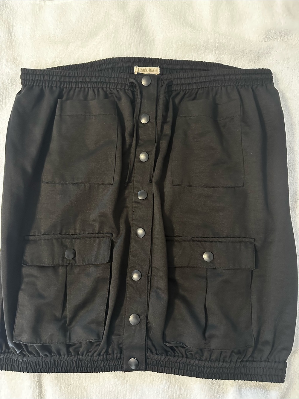Black Button-Front Cargo Skirt with Elastic Waistband